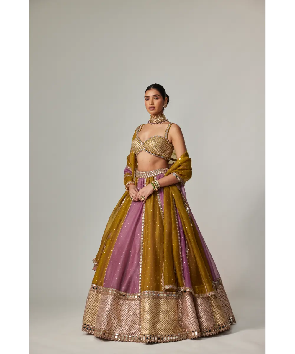VVANI VATS - Green multicolor Sequin Scatter Lehenga Set